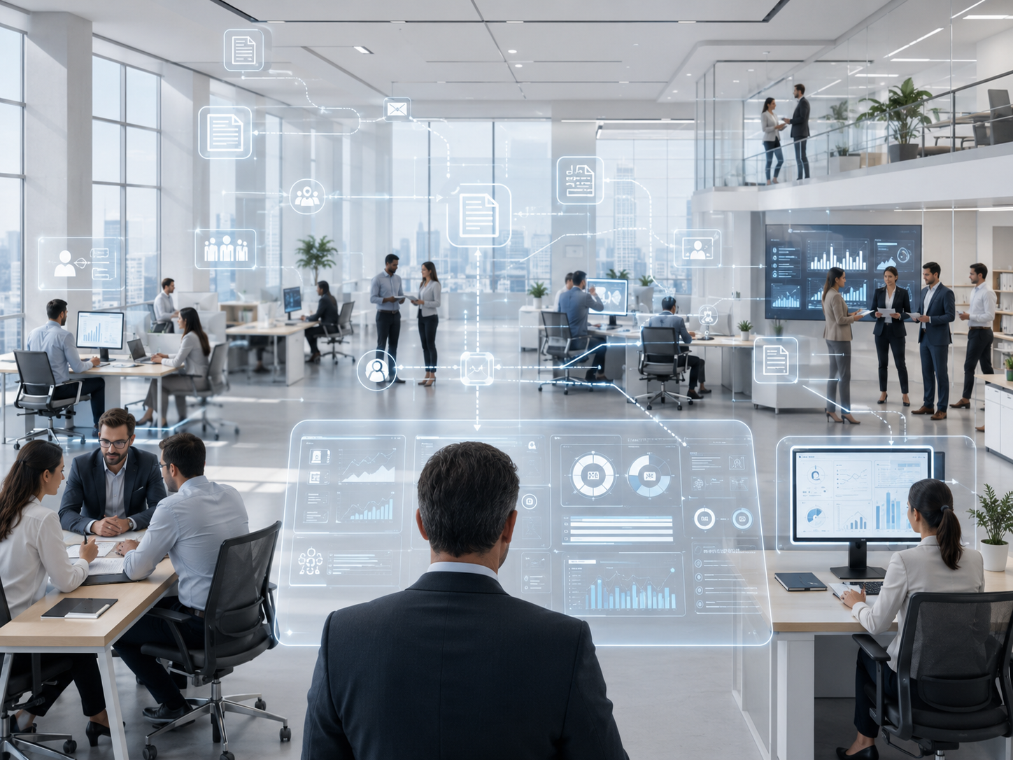 Equipo de empresa trabajando con procesos internos y datos